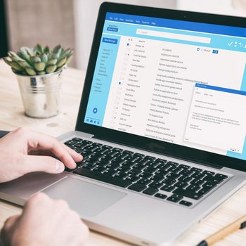 Email message communication. Computer user work with a client ma